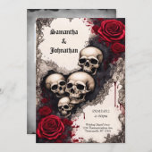 Waterverf Lint Schedel en Rozen Gothic Bruiloft Kaart (Voorkant / Achterkant)