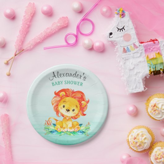 Waterverf Lion Baby shower Papieren Bordje (Feest)