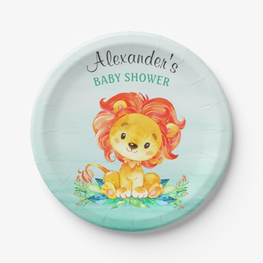 Waterverf Lion Baby shower Papieren Bordje (Voorkant)