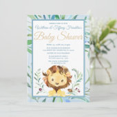 Waterverf Lion Boy's Blue Baby shower Kaart (Staand voorkant)