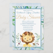 Waterverf Lion Boy's Blue Baby shower Kaart (Voorkant / Achterkant)