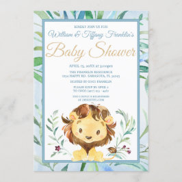 Waterverf Lion Boy's Blue Baby shower Kaart