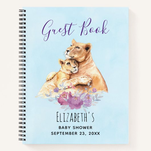 Waterverf Lion & Cub Baby shower Gastenboek Notitieboek (Voorkant)