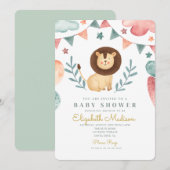 Waterverf Lion Cute Baloons Baby shower Kaart (Voorkant / Achterkant)