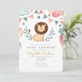 Waterverf Lion Cute Baloons Baby shower Kaart (Staand voorkant)