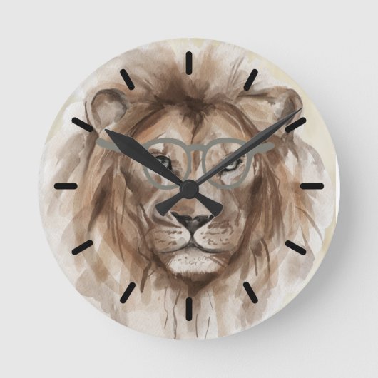 Waterverf Lion Design Ronde Klok (Voorkant)