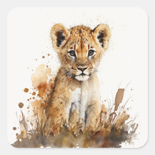 Waterverf Lion King's Party Square Sticker (Voorkant)