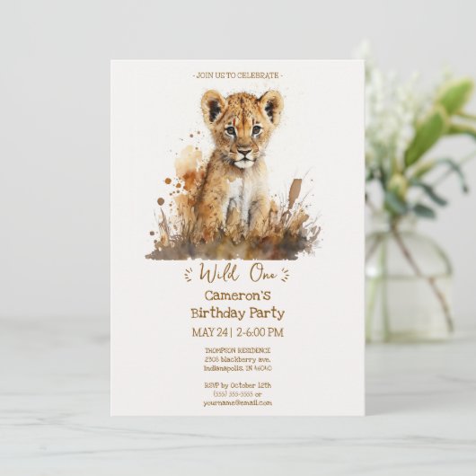 Waterverf Lion King's Wild One Kaart (Staand voorkant)