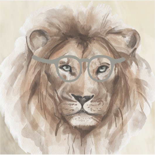 Waterverf Lion met bril Contour Sticker (Voorkant)