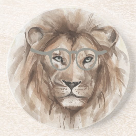 Waterverf Lion Onderzetter in beige en bruin (Voorkant)