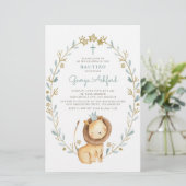 Waterverf Lion Prince Baby Boy Bautizo Uitnodiging (Staand voorkant)