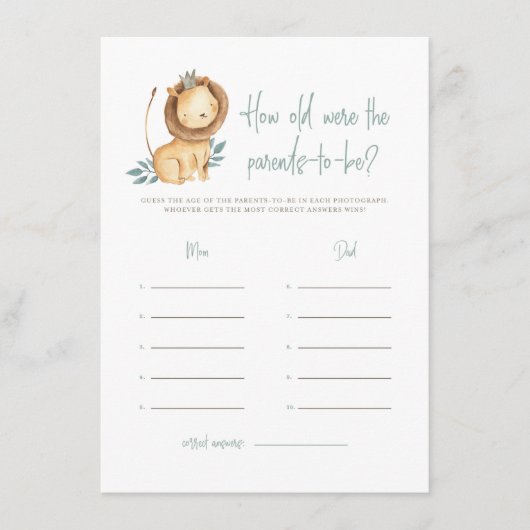 Waterverf Lion Prince Hoe oud waren de ouders? Informatiekaartje (Voorkant)