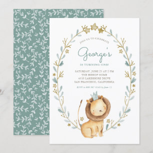 Waterverf Lion Prince Wreath Birthday Party Kaart