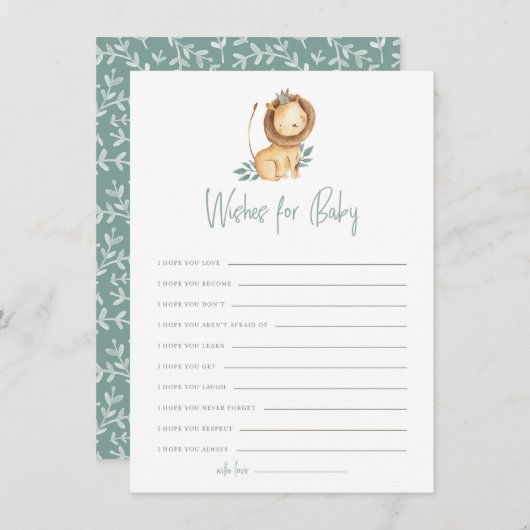 Waterverf Lion Prins wenst Baby Kaart (Voorkant / Achterkant)