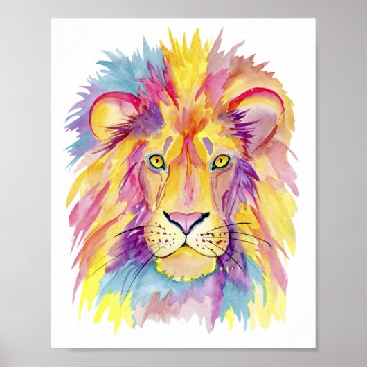 Waterverf Lion Print - kleurrijk wanddecor (Voorkant)