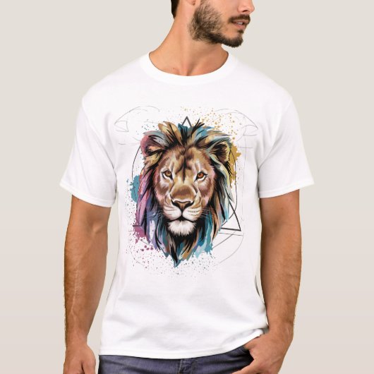 Waterverf Lion Sacred Geometry T-shirt (Voorkant)