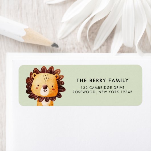 Waterverf Lion Safari Return Address Label (Insitu)