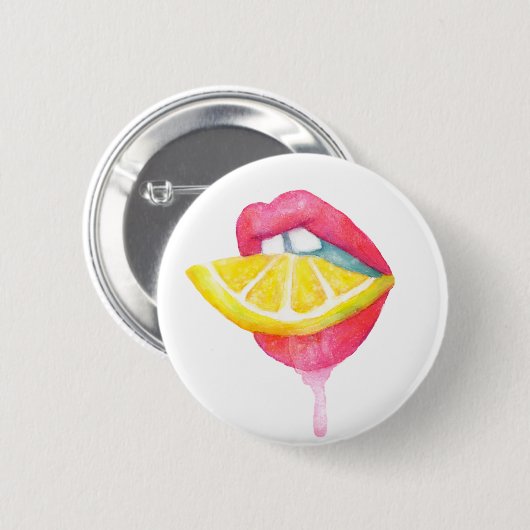 Waterverf Lip & Lemon Button (Voorkant /achterkant)