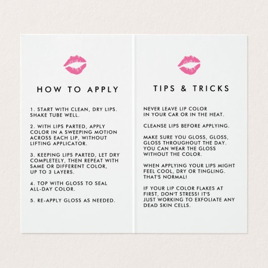 Waterverf Lip Product Distributeur Tips & Tricks Visitekaartje (Binnenkant ongevouwen)