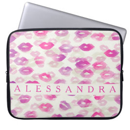Waterverf Lippen Roze & Paarse Gepersonaliseerd Laptop Sleeve