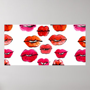 Waterverf lippenpatroon poster