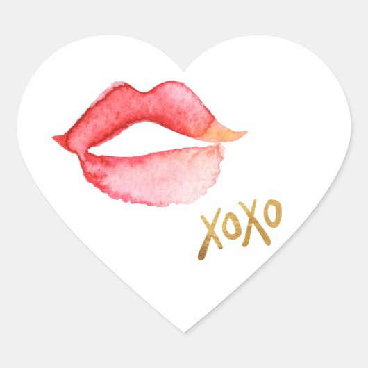 Waterverf Lips & Gold Foil XOXO Hart Sticker (Voorkant)