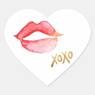 Waterverf Lips & Gold Foil XOXO Hart Sticker