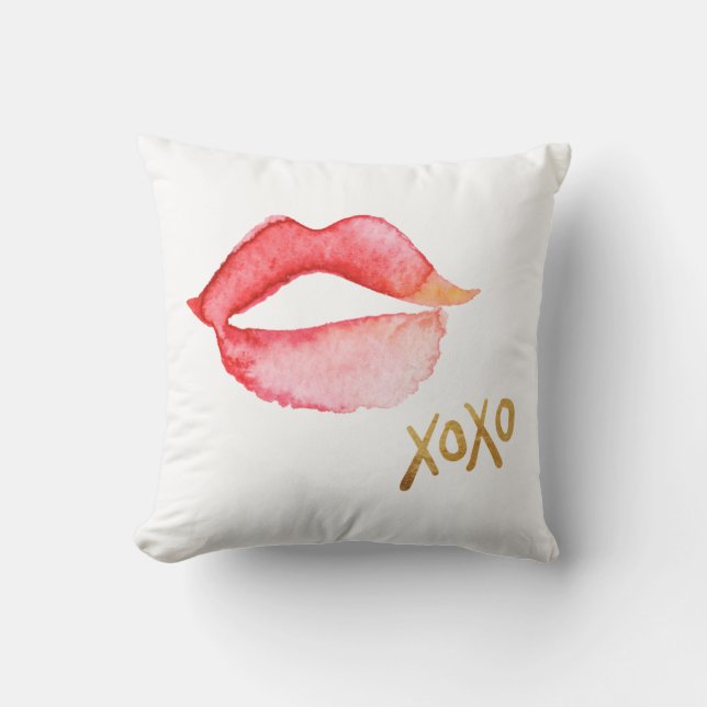 Waterverf Lips & Gold Foil XOXO Kussen (Voorkant)