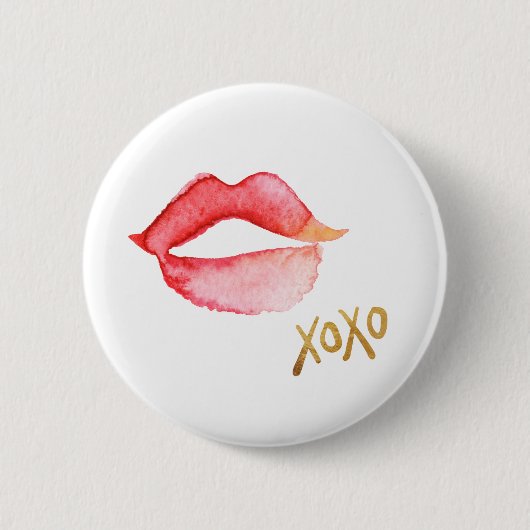 Waterverf Lips & Gold Foil XOXO Ronde Button 5,7 Cm (Voorkant)