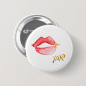Waterverf Lips & Gold Foil XOXO Ronde Button 5,7 Cm (Voorkant /achterkant)