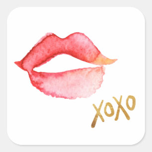 Waterverf Lips & Gold Foil XOXO Vierkante Sticker