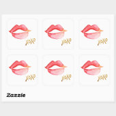 Waterverf Lips & Gold Foil XOXO Vierkante Sticker (Vel)