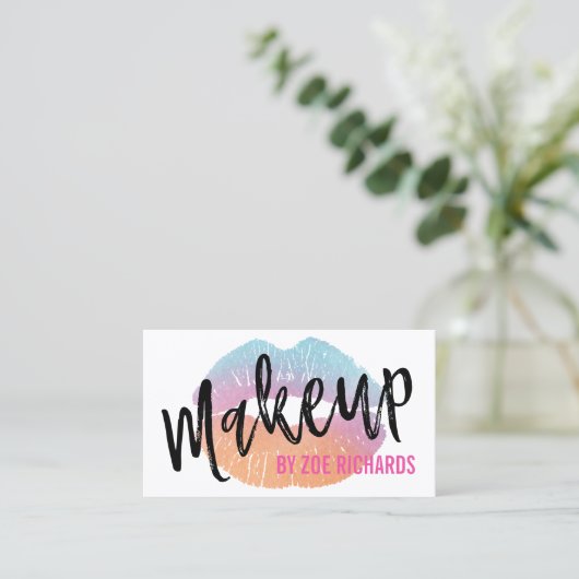 Waterverf Lips | Hot-roze Makeup Artist Visitekaartje (Staand voorkant)