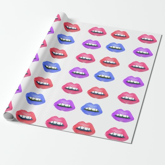 Waterverf Lips Kiss Fun Lipstick Cadeaupapier (Uitgerold)
