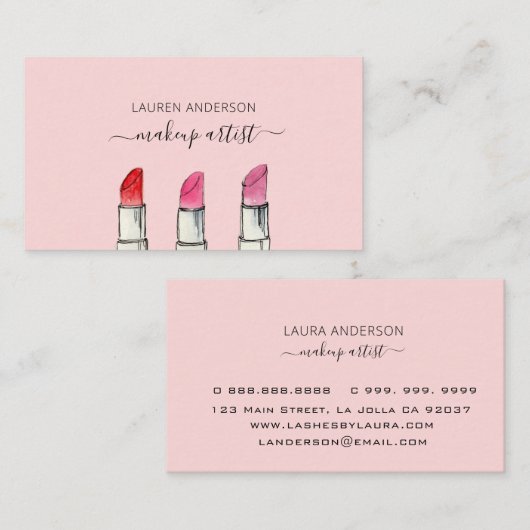 Waterverf Lipstick Makeup artiest Visitekaartje (Voorkant / Achterkant)
