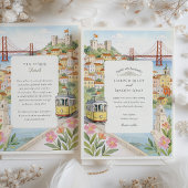 Waterverf Lissabon bruiloft Kaart