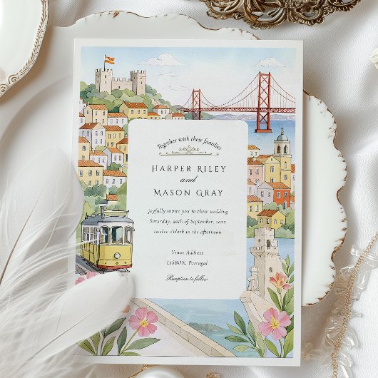 Waterverf Lissabon bruiloft Kaart