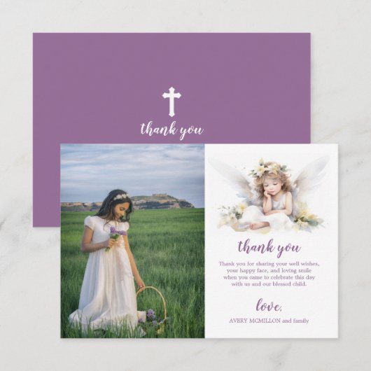 Waterverf Little Angle First Holy Communion Bedankkaart (Voorkant / Achterkant)