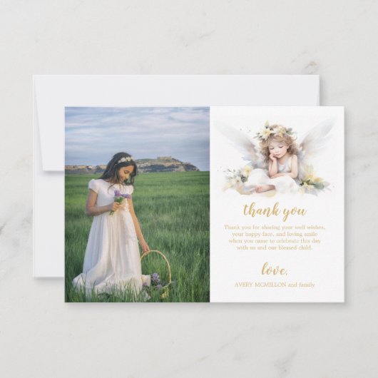 Waterverf Little Angle First Holy Communion Bedankkaart (Voorkant)