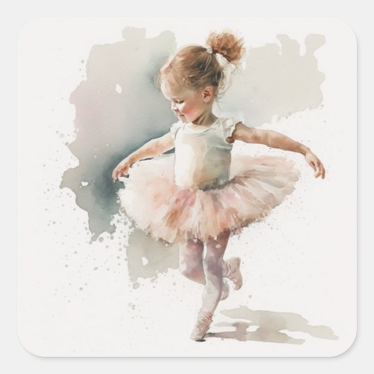 Waterverf Little Ballerina Vierkante Sticker (Voorkant)