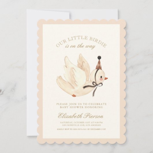 Waterverf Little Bird Baby shower Uitnodiging (Voorkant)