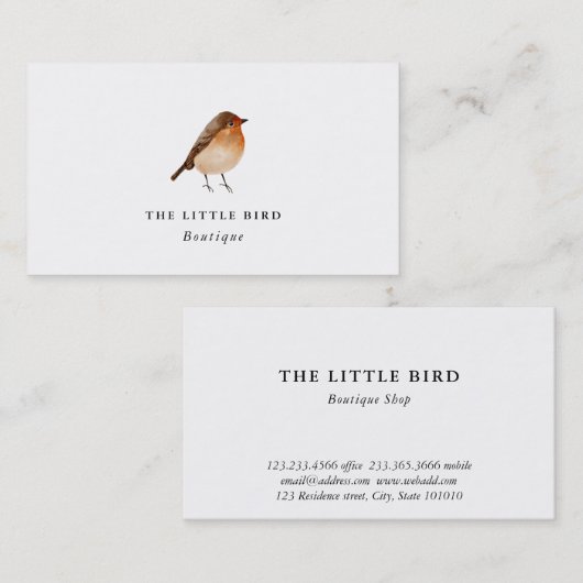 Waterverf Little Bird | Robin Visitekaartje (Voorkant / Achterkant)