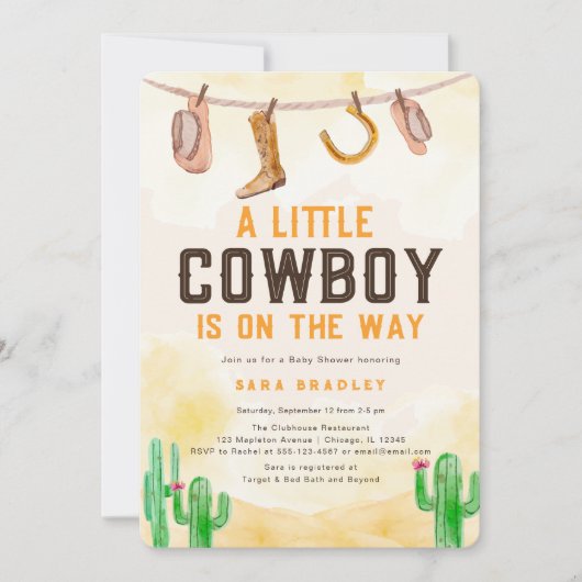 Waterverf Little Cowboy Western Baby shower Kaart (Voorkant)