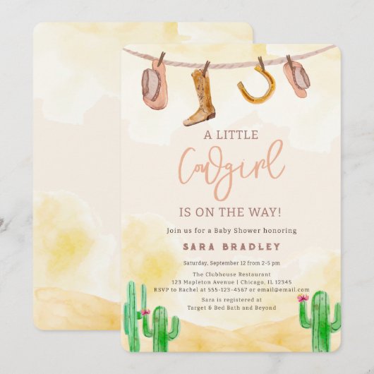 Waterverf Little Cowgirl Western Baby shower Kaart (Voorkant / Achterkant)