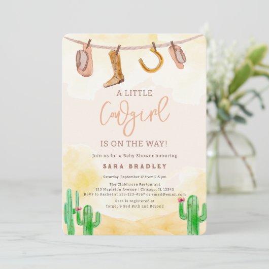 Waterverf Little Cowgirl Western Baby shower Kaart (Staand voorkant)