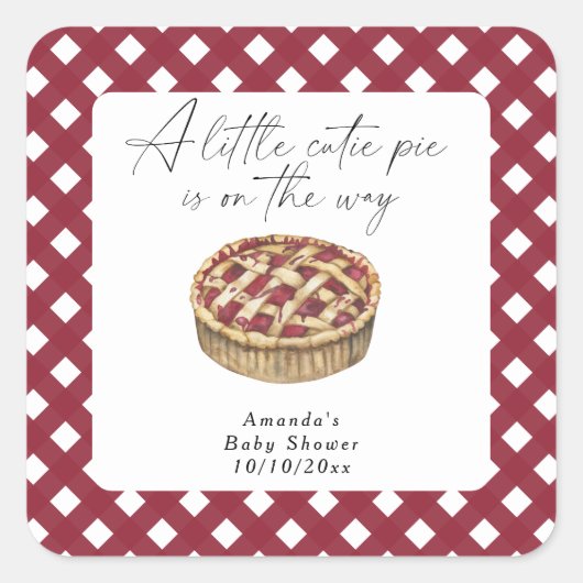 Waterverf Little Cutie Pie baby shower Vierkante Sticker (Voorkant)