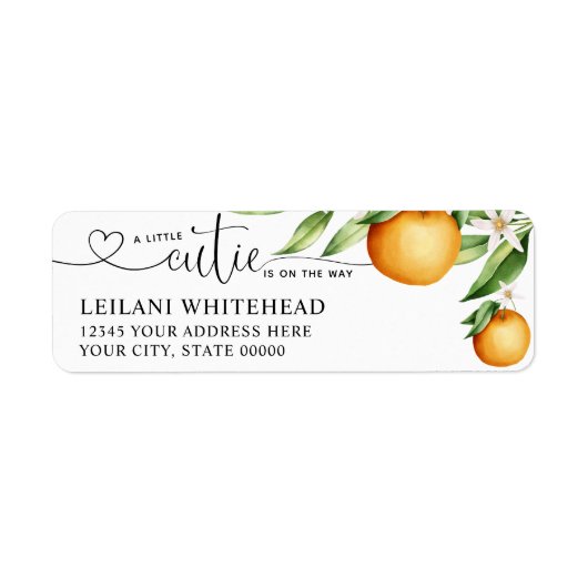 Waterverf Little Cutie Sinaasappels Baby shower Etiket (Voorkant)