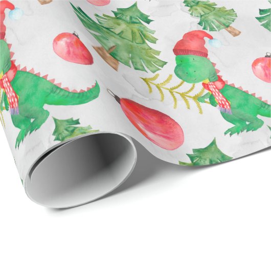 Waterverf Little Dinosaur met kerstmis Cadeaupapier (Rol Hoek)