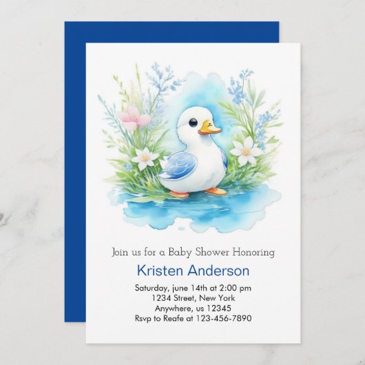 Waterverf Little Duck Boy Baby shower Kaart (Voorkant / Achterkant)