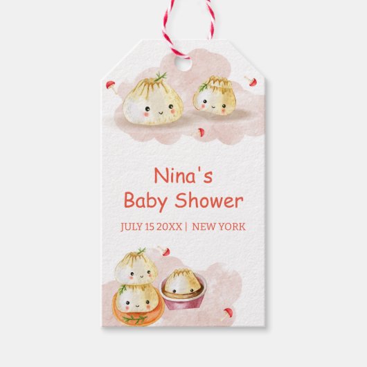 Waterverf Little Dumpling Mushroom Baby shower Cadeaulabel (Voorkant)